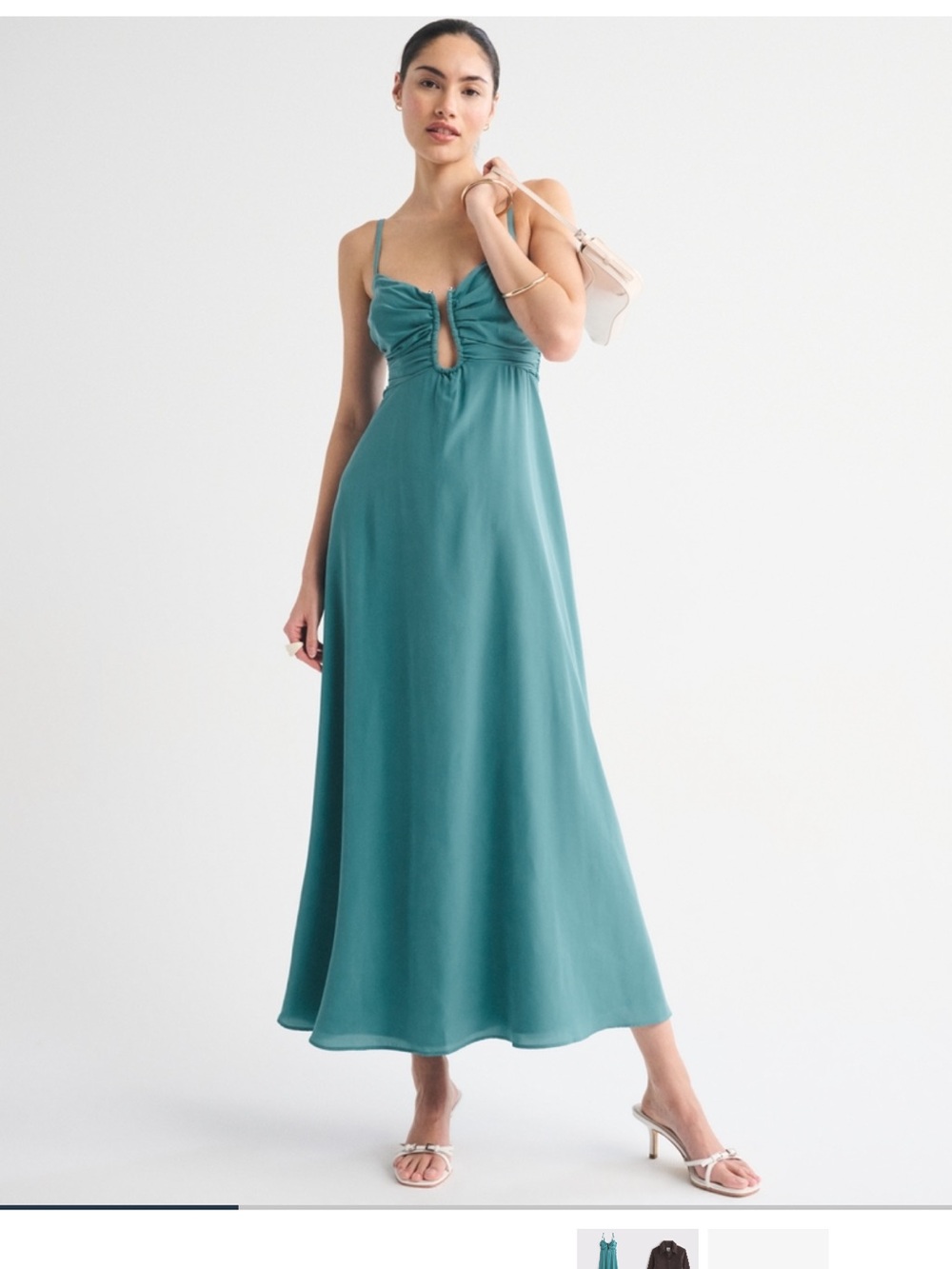 Teal Bra Free Gold Hardware Spaghetti-Strap Maxi Dress Abercrombie